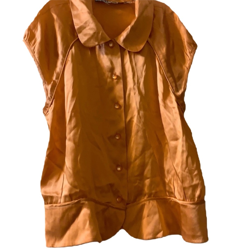 STATE OF MIND TANGERINE ORANGE SILK BLOUSE NEW SIZE SMALL